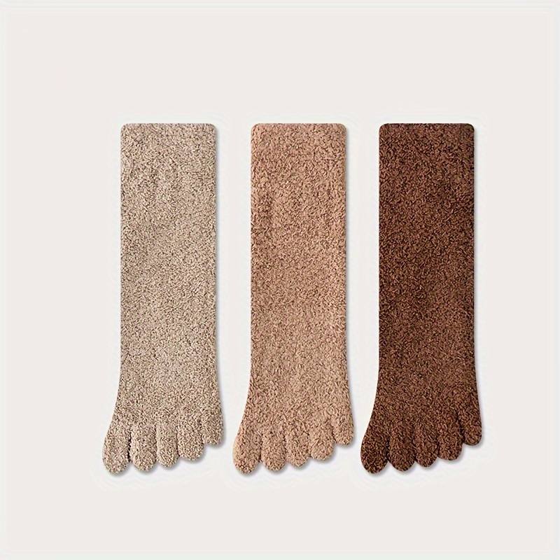 3 Pairs Upgraded Non-pilling Coral Fleece Toe Socks Winter Warm Five-toe Toe Separated Anti-cold Sleep Socks Men's Socks