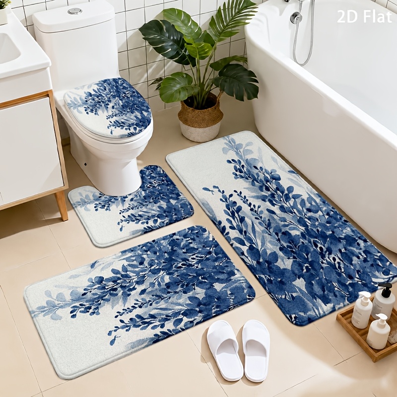 immagine dell'articolo set da 4 tappetini da bagno   blu con    , adatti per bagno, morbidi, assorbenti, antiscivolo, in spessa flanella, lavabili in lavatrice, adatti per  , camera da letto, soggiorno, arredamento moderno, 2d  