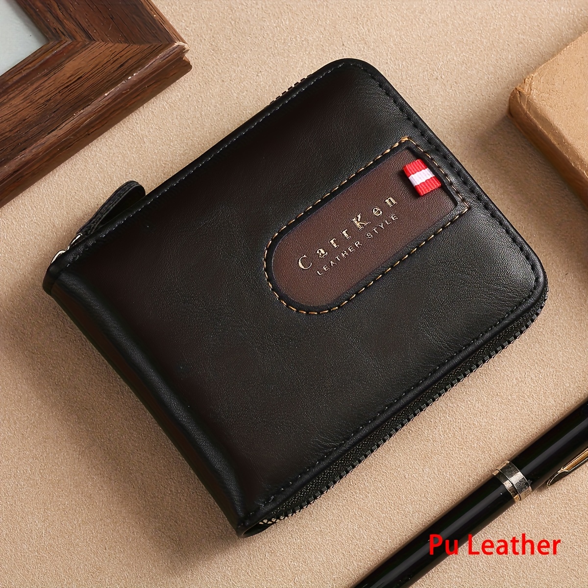 TEMU 1pc 's Retro Short Zipper Wallet, Large Capacity Credit Card Holder, Multifunctional Purse, Men's Christmas Gifts