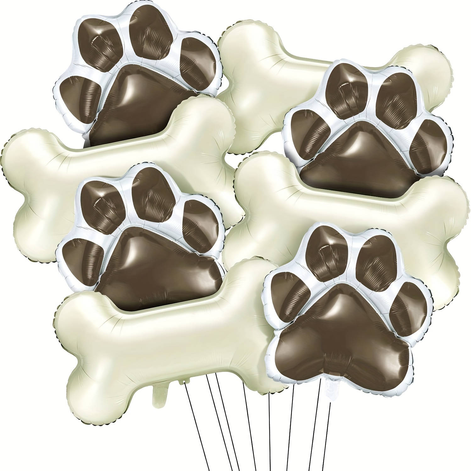 Image of 8pcs Dog Balloons For Birthday Party Decorations 4 Foil Dog Bone Shaped Balloons And 4 Helium Paw Print Balloons For Pet Dog Puppy Party Supplies