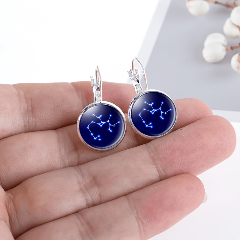 2pcs Round Glass Inlaid Base Earrings, Unique Starry Design