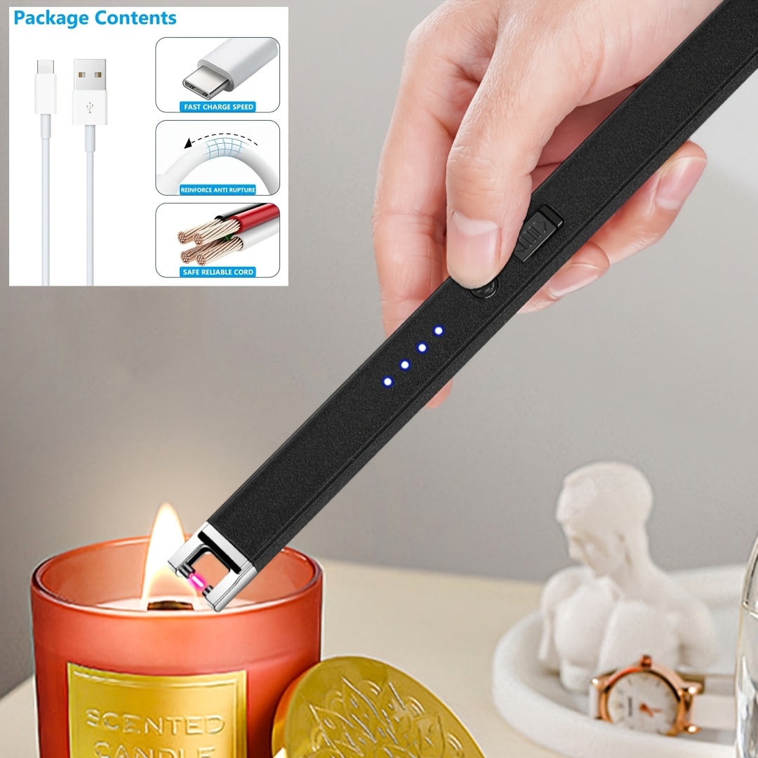 Arc Windproof USB Lighter with Safety Lock, Suitable for Candle BBQ Camping Gas Stove Kitchen Ignition Stick, Best for Christmas