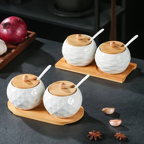 creative ceramic seasoning jar set with lid spoon rust proof kitchen storage for salt sugar pepper ideal for use