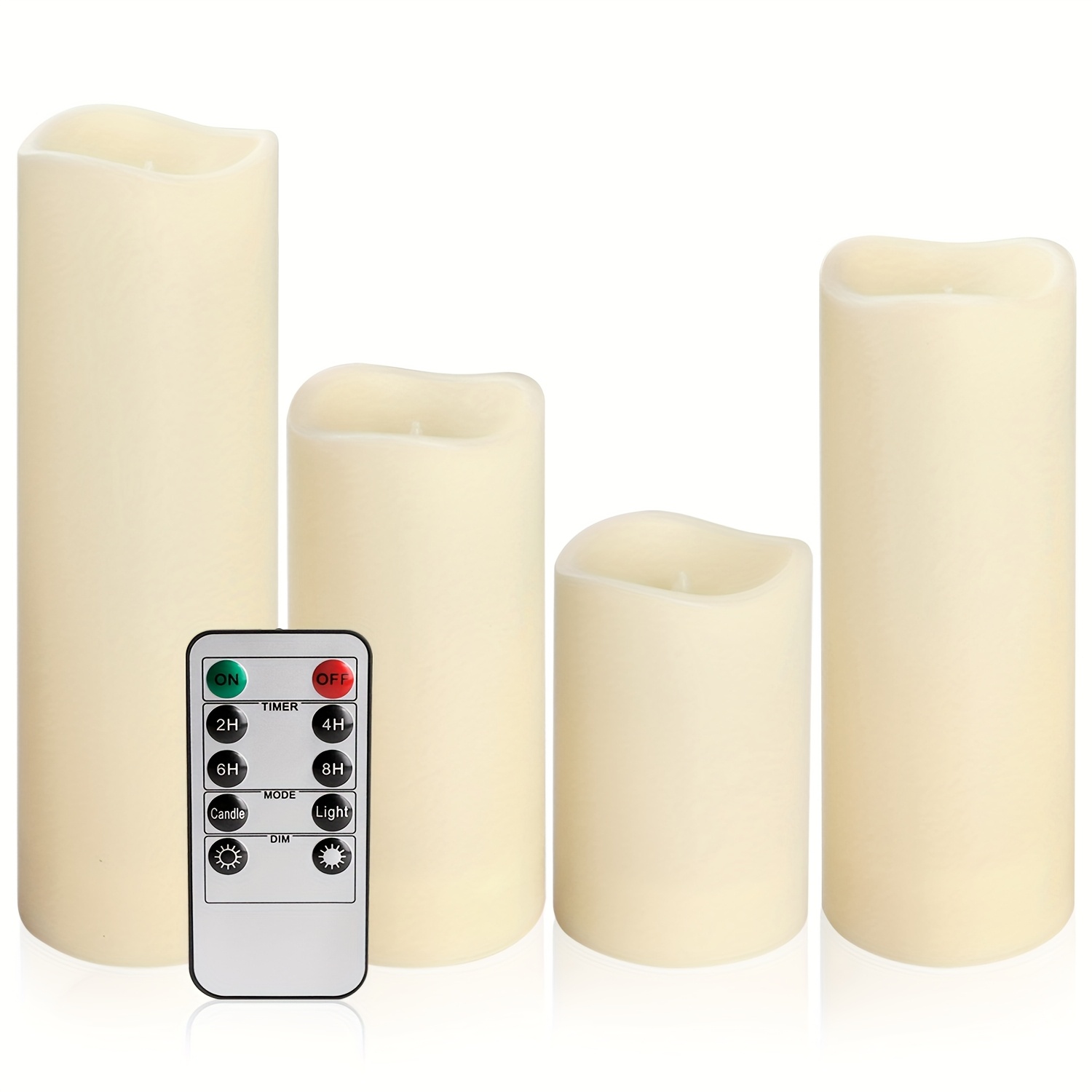4 pack ivory electronic candles 4 sizes with remote control timer function brightness adjustment flickering effect lighting fixture home decor holiday celebration wedding novelty lighting romantic dinner outdoor camping