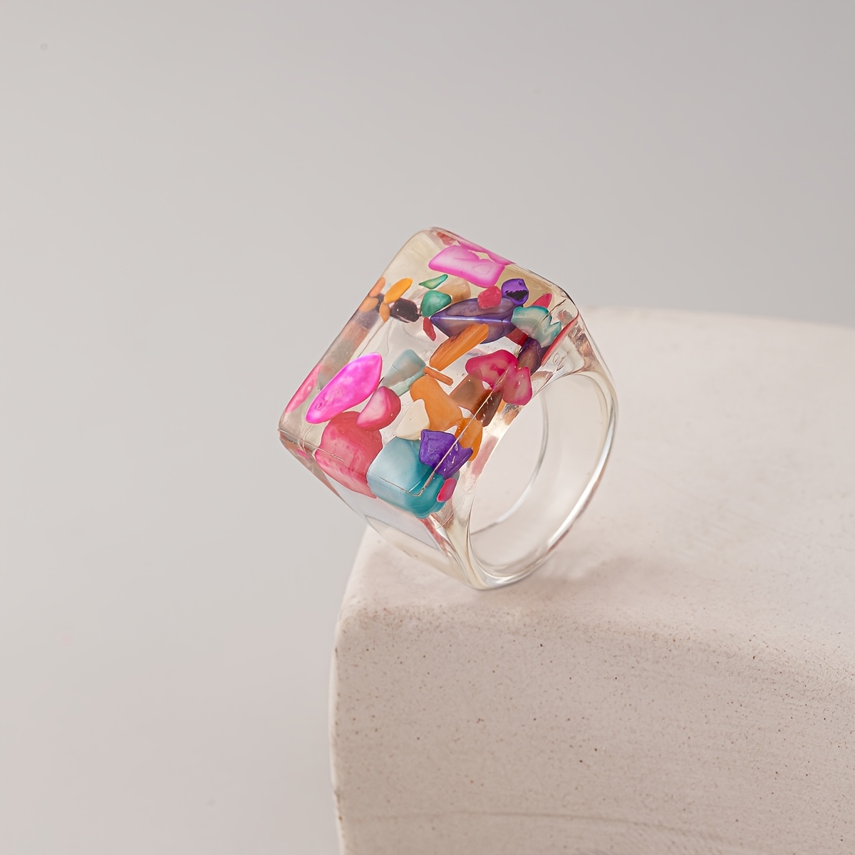 Pastel Purple Rhinestone Resin Ring for Women