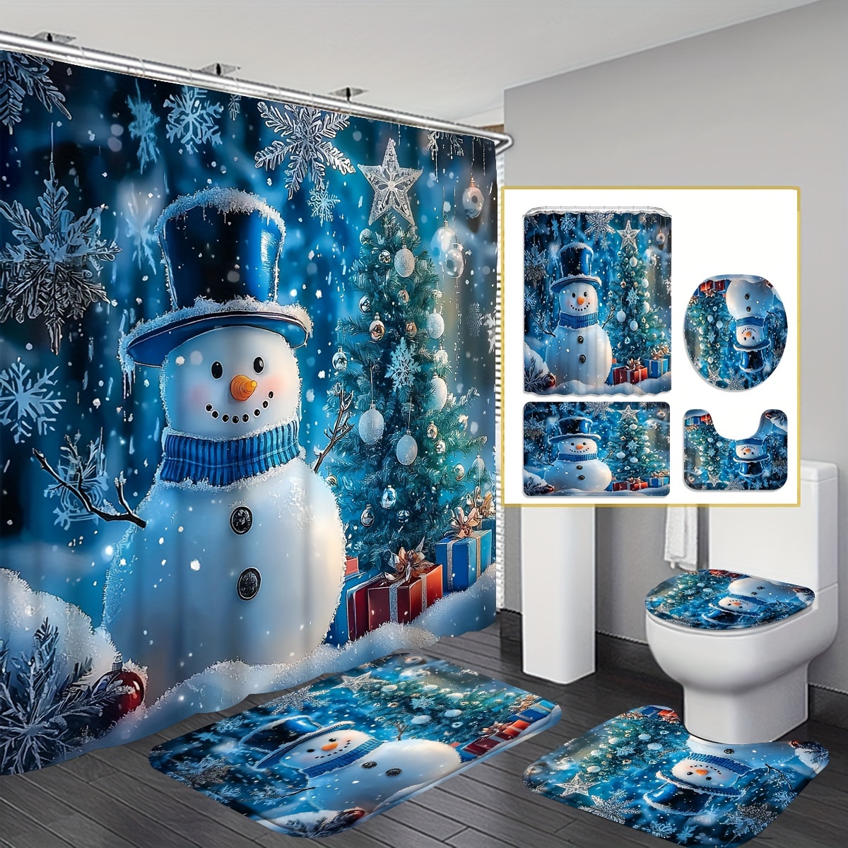 

Christmas Bathroom Set - Polyester Snowman & , No Needed, & , Decor - 1 Or 4pcs