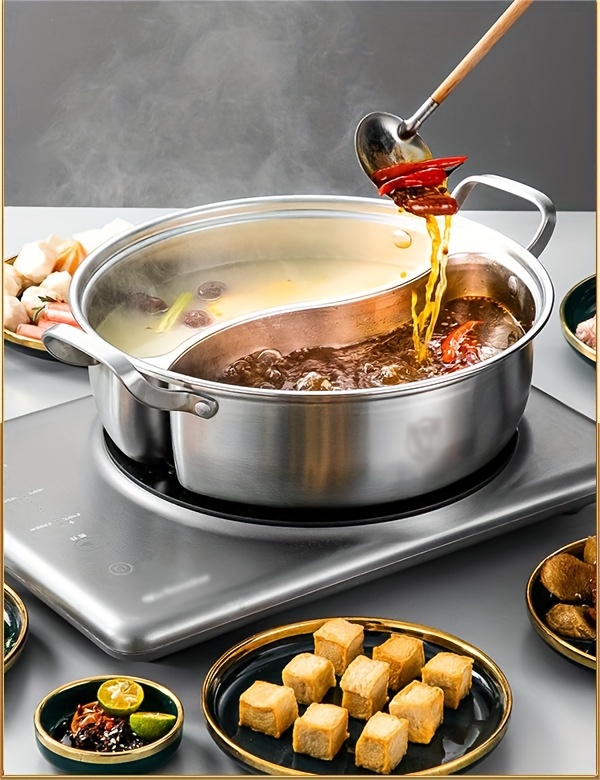 dual flavor   hot pot sus 316 antibacterial stainless steel thickened seamless   design non tainting soup   compatible with gas and induction stovetops details 3