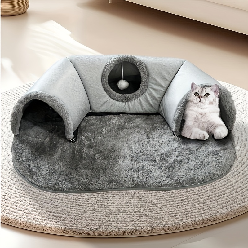 

Luxury Polyester 3-in-1 Cat Tunnel Bed With Play Mat & , Non-slip Bottom, Ideal For Small To Medium Cats, Rabbits &