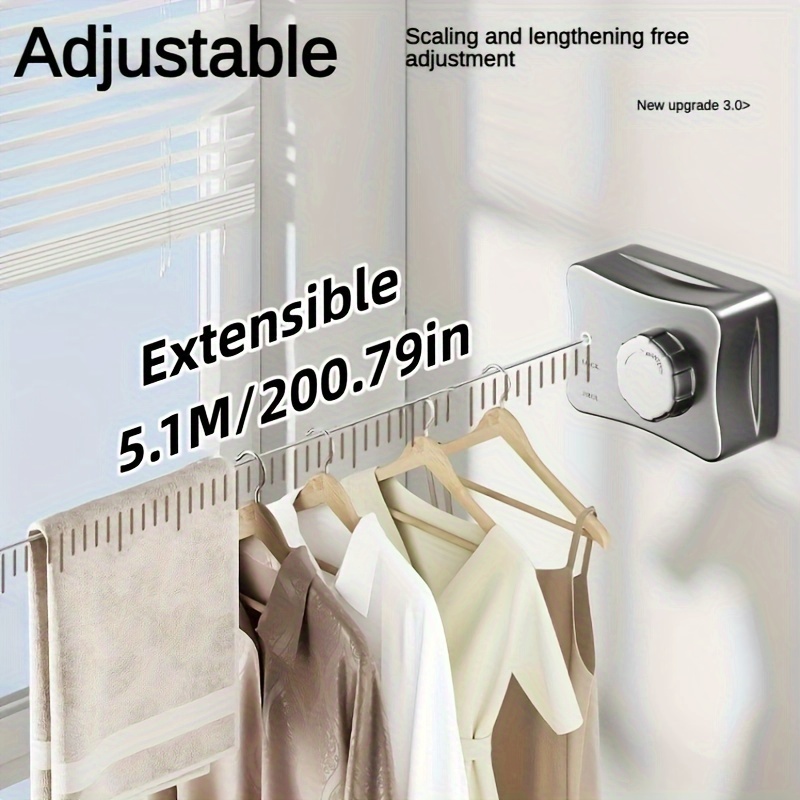 

Heavy-duty Retractable Clothesline - 5.1m Stainless Steel, Indoor/outdoor Invisible Laundry Line For Towels & Quilts, Rental Rooms &