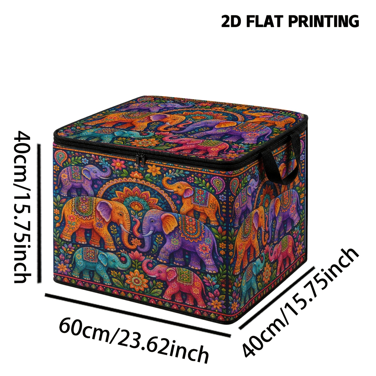 TEMU Boîte de rangement 1 pièce grande avec mandala d'éléphant indien, couvercle rabattable renforcé et base octogonale, convient pour vêtements,