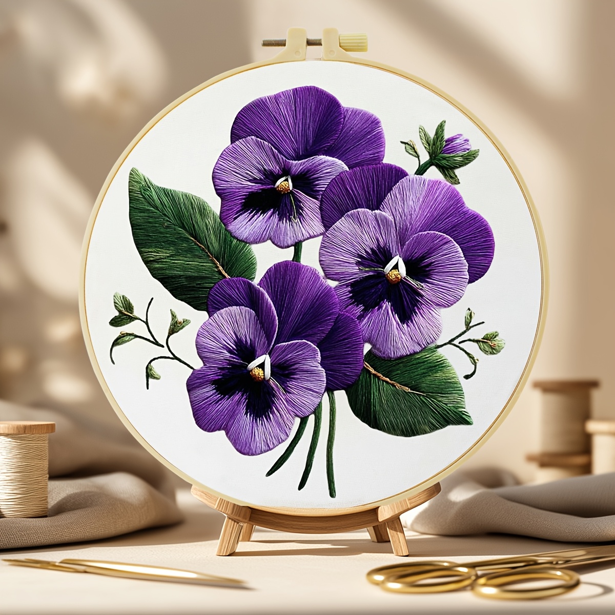 TEMU Embroidery Kit, Purple Flowers, Handcraft Embroidery Kit, Suitable For Adult Beginners, Includes Fabric, Instructions, Hoop And Thread, Ideal