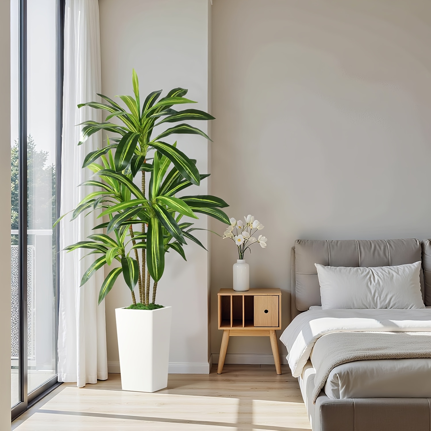 TEMU 4/5/6ft Artificial Tree, Uv Protective Realistic Tropical Plant, White High Pot Artificial Plants Indoor&outdoor, Decor For Office/home/living
