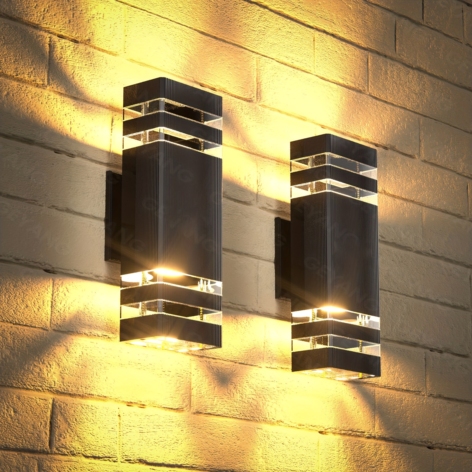 TEMU 1/2pcs Geyang Modern Black Outdoor Lighting Fixtures, Aluminum Porch Lights, Square Top And Bottom Outdoor Wall Lights, External Lighting