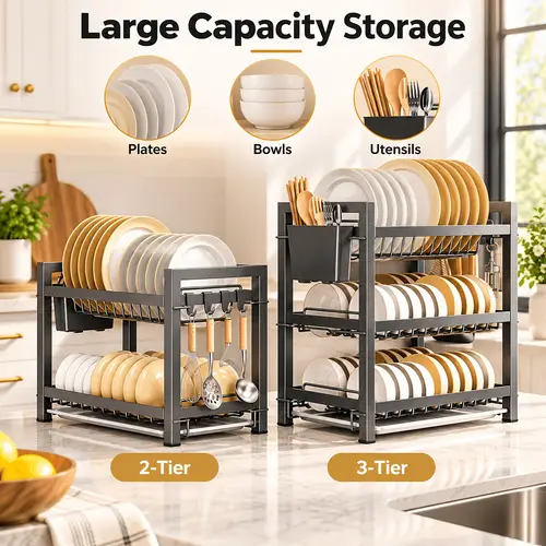 Pipe Rack Tier Layout wooden dish rack sold on Temu United States