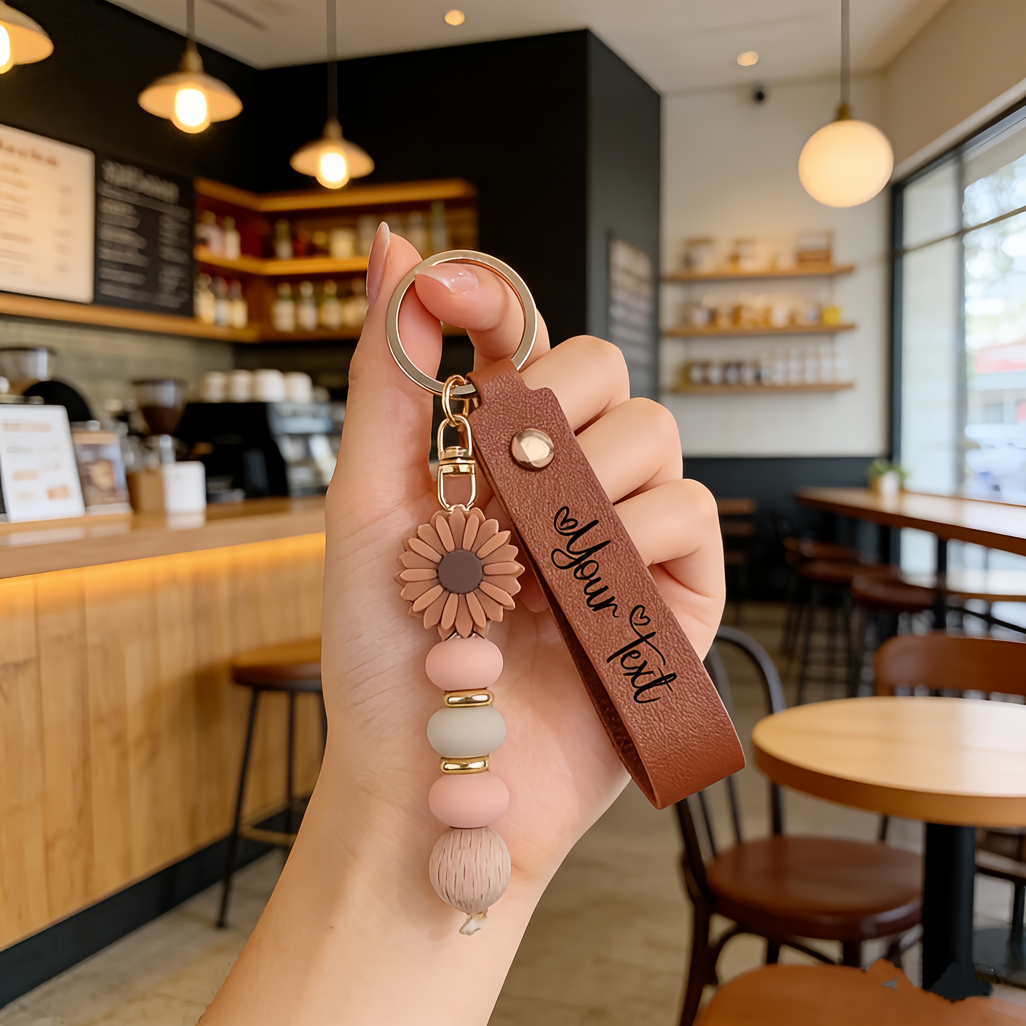 TEMU Custom Daisy Bead Keychain Featuring A Name And Floral Charm - Soft-colored And , Lobster Clasp Closure, An Elegant Gift Suitable For Women,