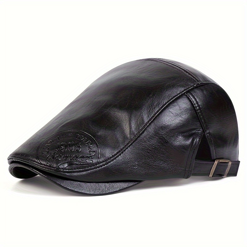 TEMU Men&;s Adjustable Faux Leather Beret - Stylish & Lightweight, Perfect For Fall/ & Beach Parties