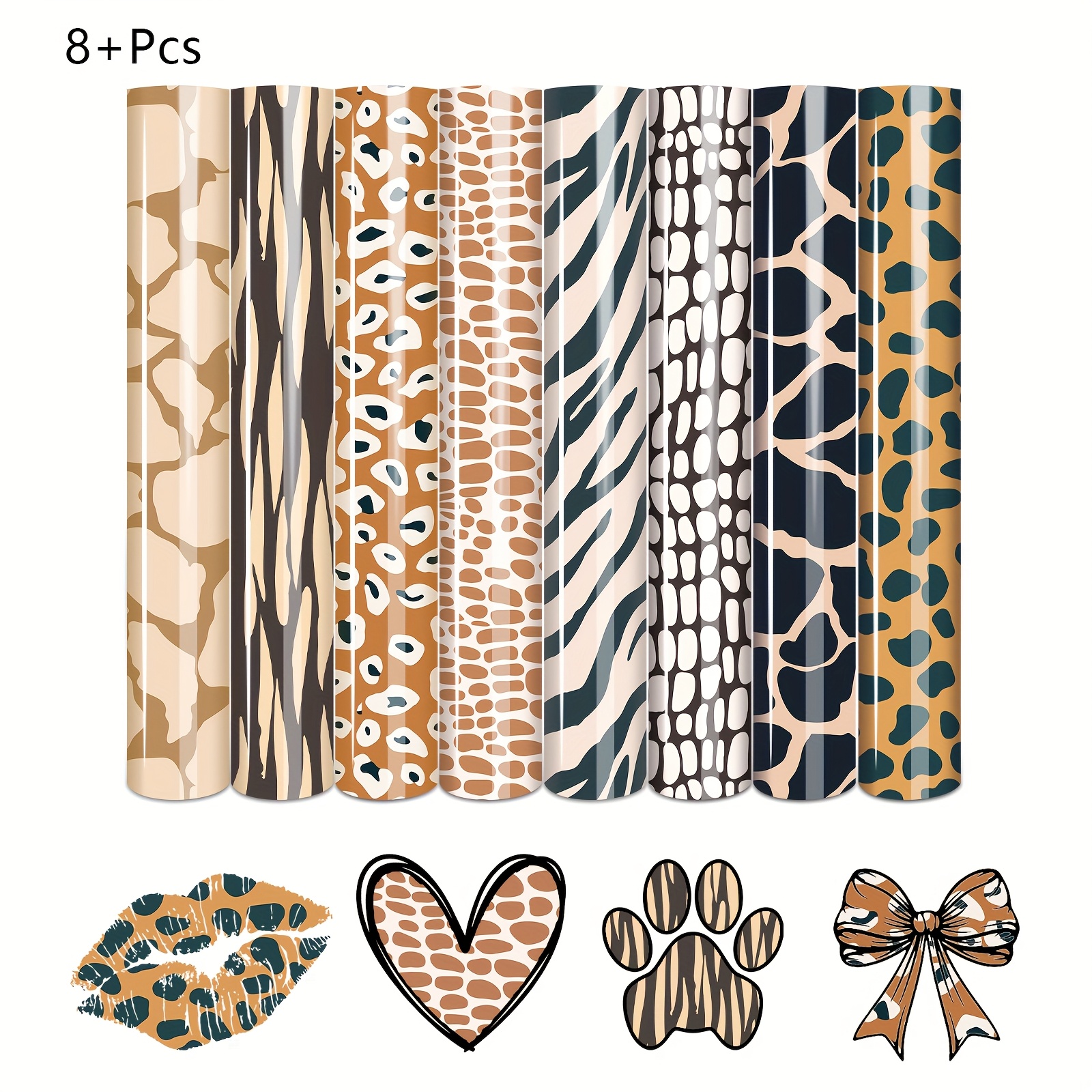 

8pcs Leopard Print Heat Transfer Vinyl Sheets, 12"x9.8", & For Diy T-shirts, Tote Bags, Hats, Pants - Crafting Supplies