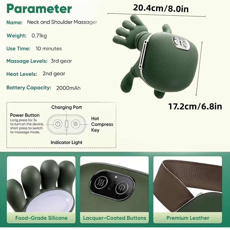 a bionic neck and shoulder massager with heating function this electric kneading muscle massage pillow is designed for full body including the neck waist and legs it features three making it ideal for post exercise and everyday use Product details 5