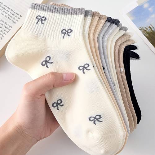 a of 5 pairs of couples bow knot short socks suitable for with for men and for a style cute breathable and low cut boat socks for men