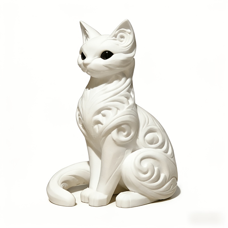3.46inchwhite Cat Figurine, Combining Baroque Patterns With Modern Minimalist Lines, Featuring Retro And Simple . A Luxurious Home Decoration That Room Table, Bedside Table