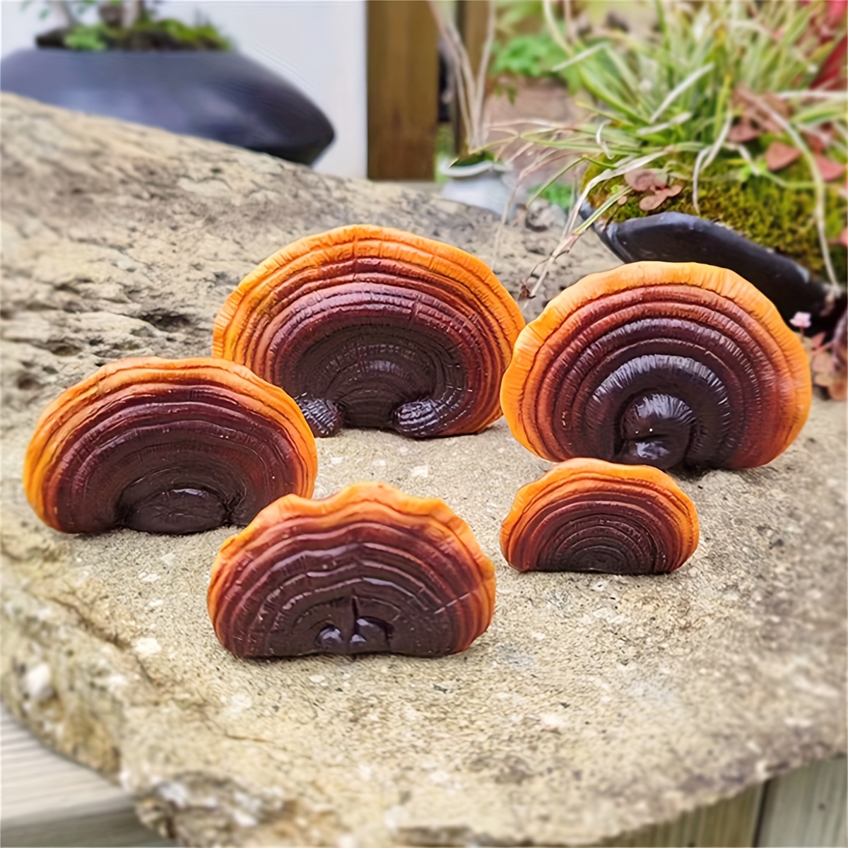 5pcs Of Realistic Resin Plant Potted Decorations In Of Ganoderma , Suitable For Miniature Landscape Lawn Decoration, Outdoor Tree Balcony Decoration, And Miniature Landscape Bonsai