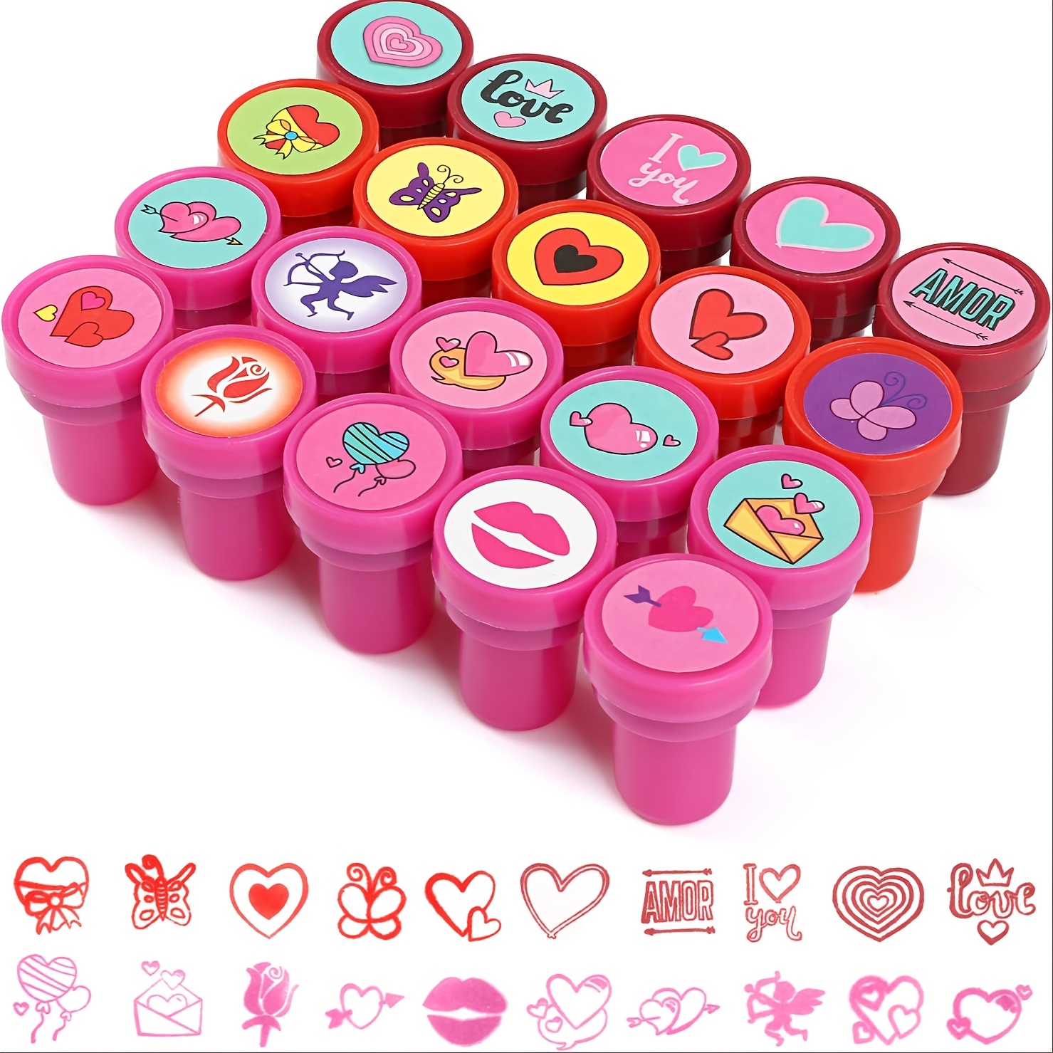 

20-pack Valentine's Day Self-inking Stamps, Red & Pc Material, Romantic Couple Designs For Party Favors, Goody Bag Fillers, And Valentine's Gifts