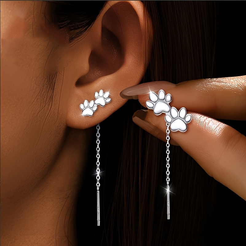 TEMU 1 Pair Women's Fashion Stud Earrings, Cat Paw Dangle Earrings, Sweet Short Tassel Earrings, Cute Mini Ear Additions, Gift For Best Friend, Party