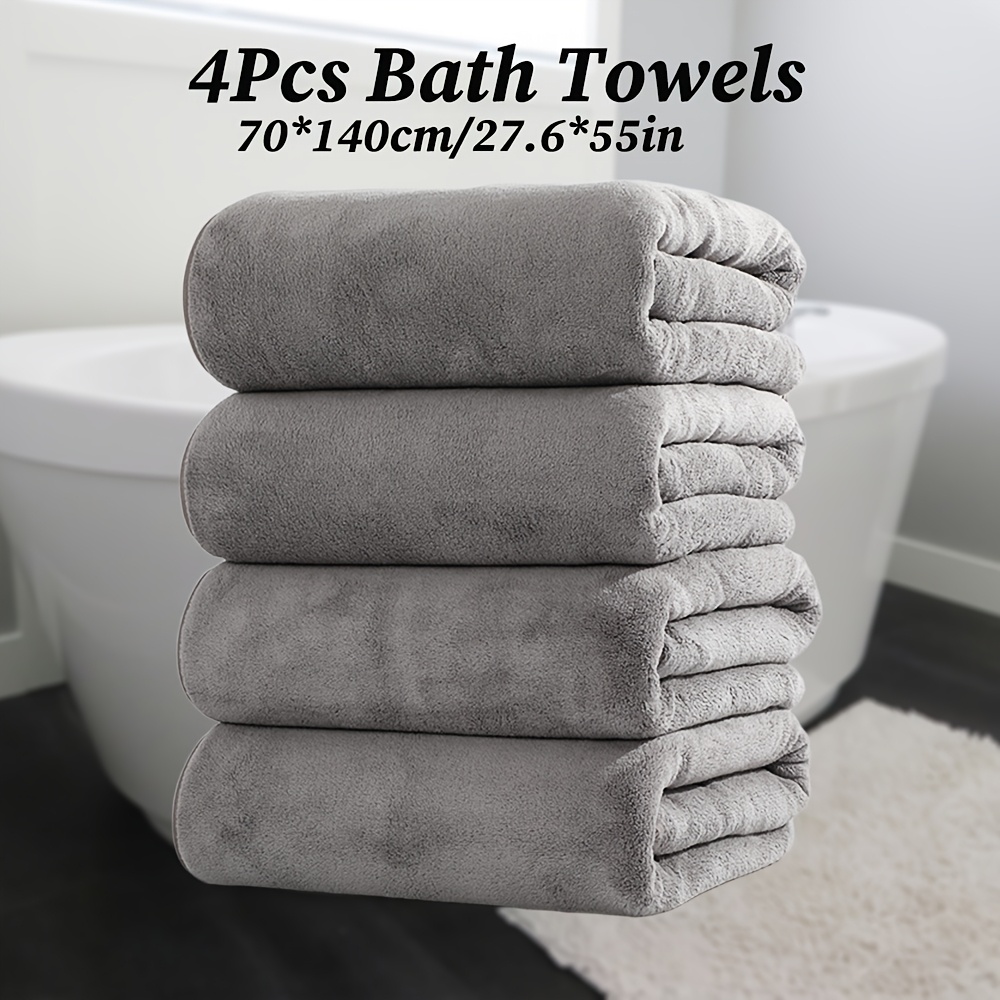 E-shop 4er-Set Einfarbige Badetücher 70*140cm/27.6*55in, Mikrofaser-Material, weich und bequem mit guter Wasserabsorption, Familien-Set, Saunatuch, in