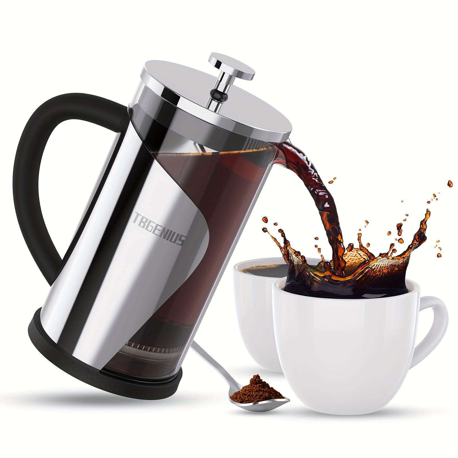 

2-4 Cups, French Press 600ml Coffee Maker, 4 Level Filtration System, Metal Housing, Perfect For Morning Coffee - Milk Froth And Tea