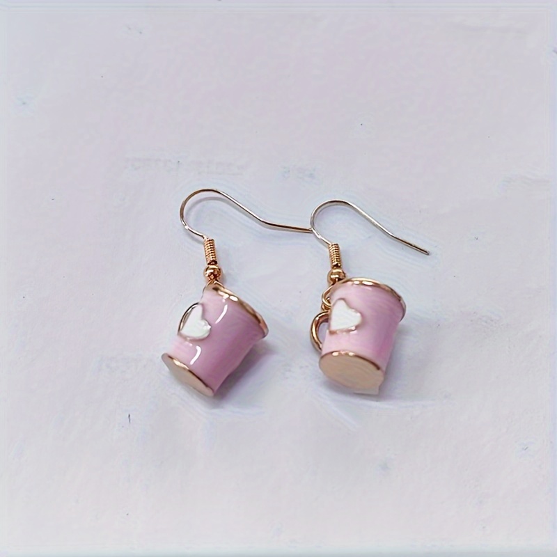 Cute Paper Coffee Cup Dangle Drop Hook Earrings - Novelty Gift
