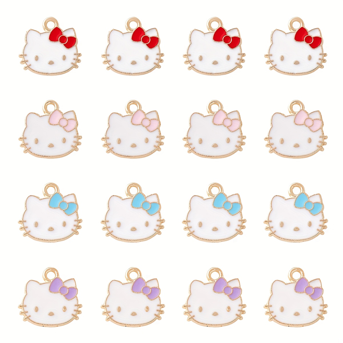 

16pcs Sanrio Hello Kitty Alloy Charms Set - Diy Anime Pendants With Holes For Keychains, Earrings, Bracelets & Necklaces - Creative Jewelry Making Kit