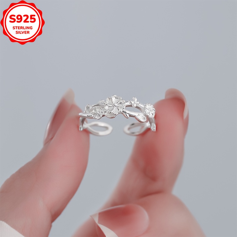 Women's 925 Sterling Silver Double Layer Flower Ring