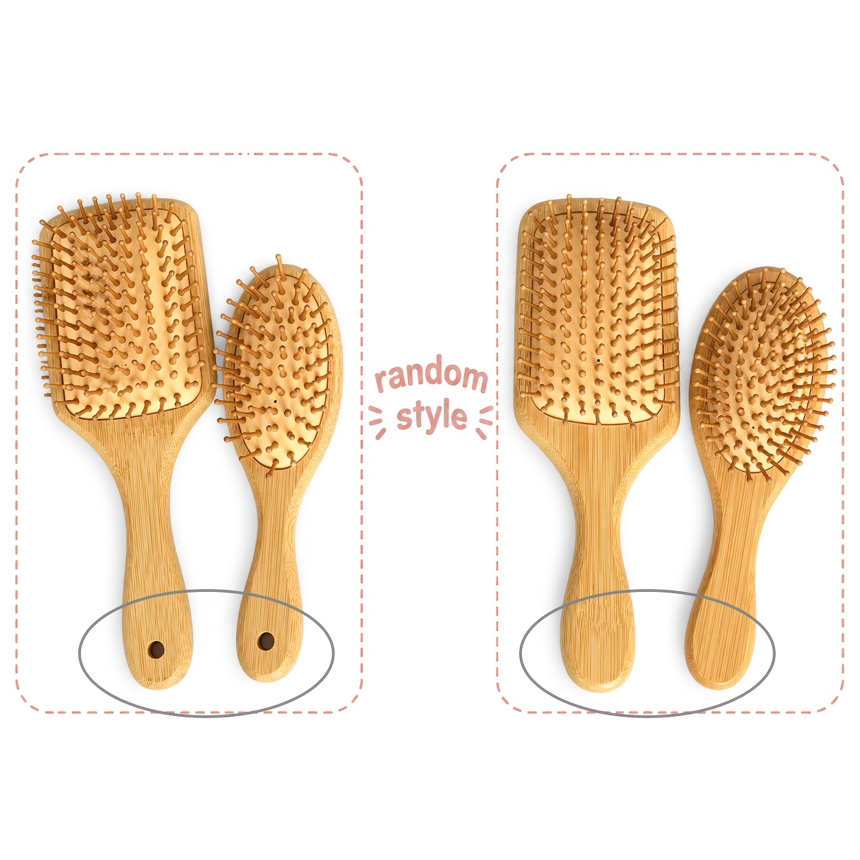 TEMU 2pcs, Large Size Cushion Comb, Bamboo Hair Brush With Handle, Natural Bamboo Comb, Suitable For Women And Men, Portable Anti- Hairbrush, Scalp