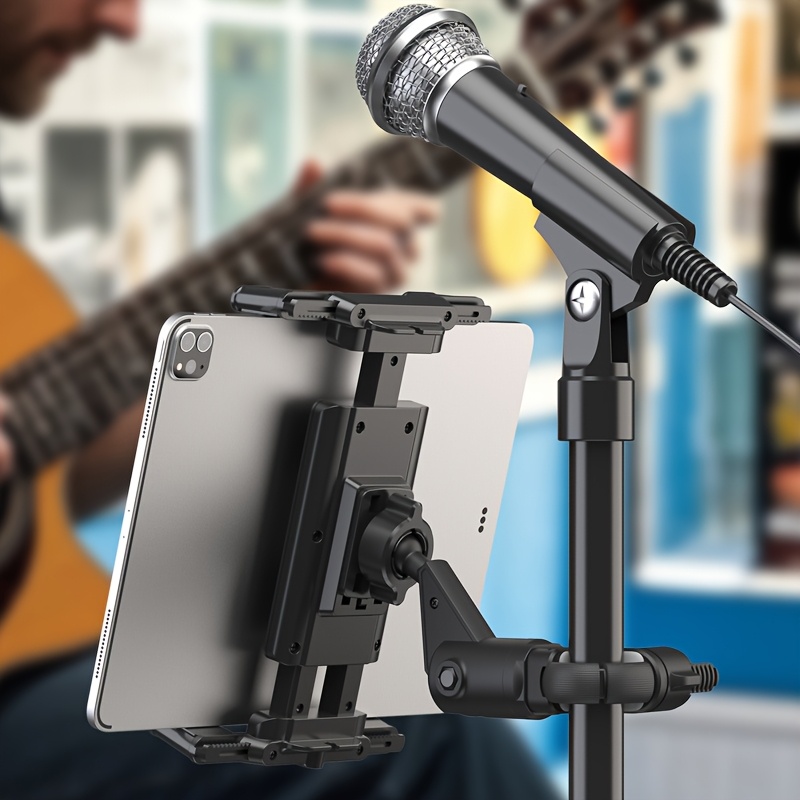 New Tablet Holder Phone Holder for Microphone Stand, Railing and Handlebar, Mic Music Stand Tablet Holder for Pad, Universal Smartphone Tablet Mic Stand Mount, Fits Devices from Screen Size 4.7 to 13 Inches