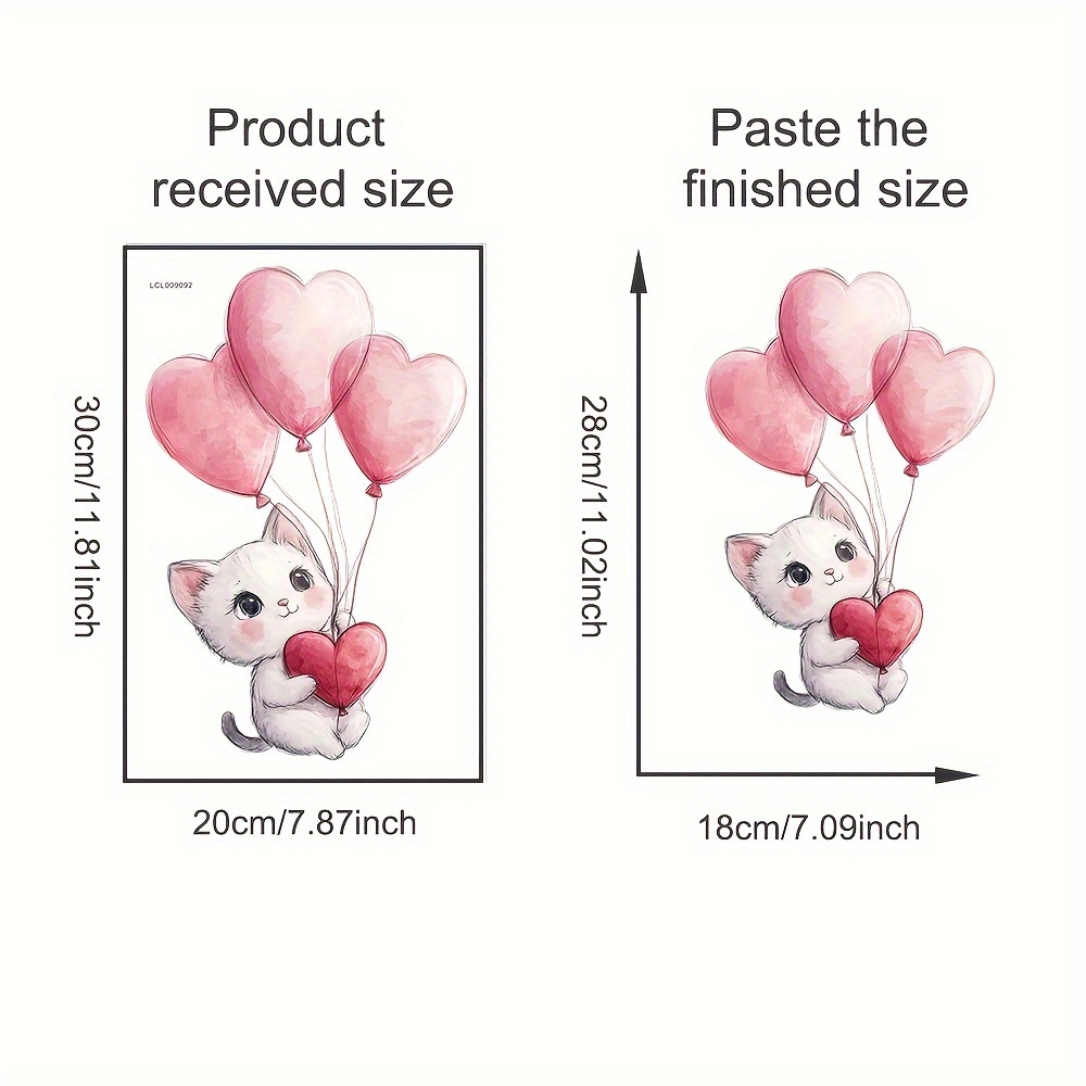 1pc, A Cat With A Heart-shaped Balloon, Cartoon Style, Sticker, Easy To Remove, Suitable For Wall Stickers In Living Rooms, Bedrooms, Doors, Windows, Cars, Laptops, Toilets, Etc., Size 20*30cm