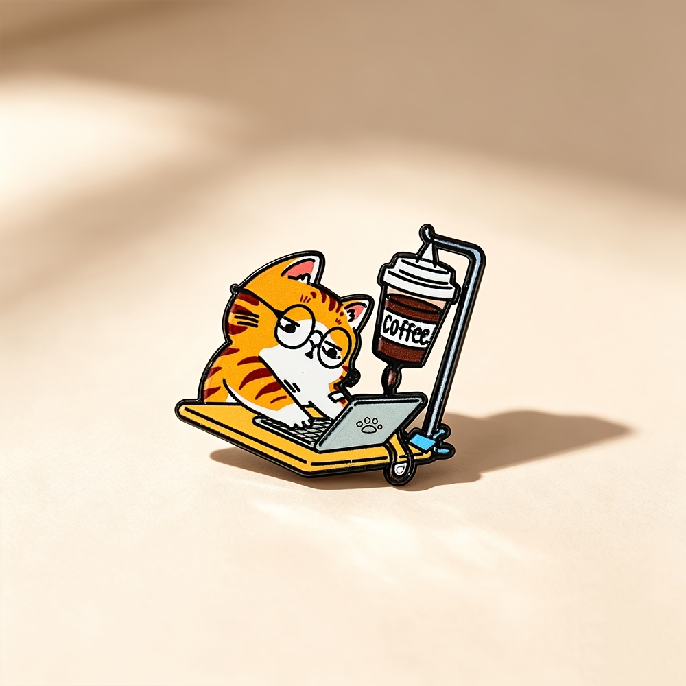 TEMU 1 smaltata divertente con gatto SOLEVDO, badge da ufficio con gatto, adatta per borse, , giacche, regalo di accessori moda