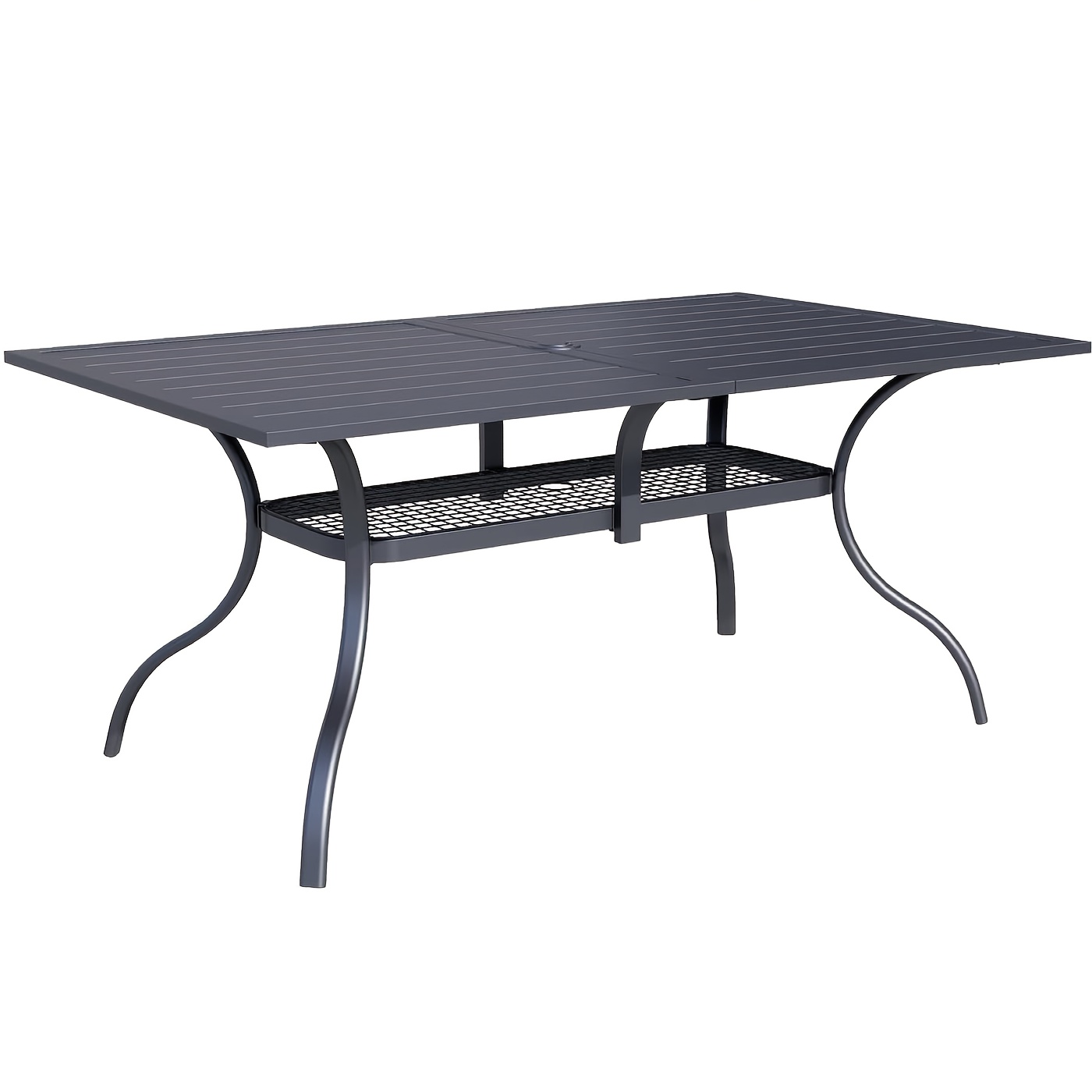 TEMU Outdoor Patio Dining Rectangle Metal Table For 6-person With Umbrella Hole, Black