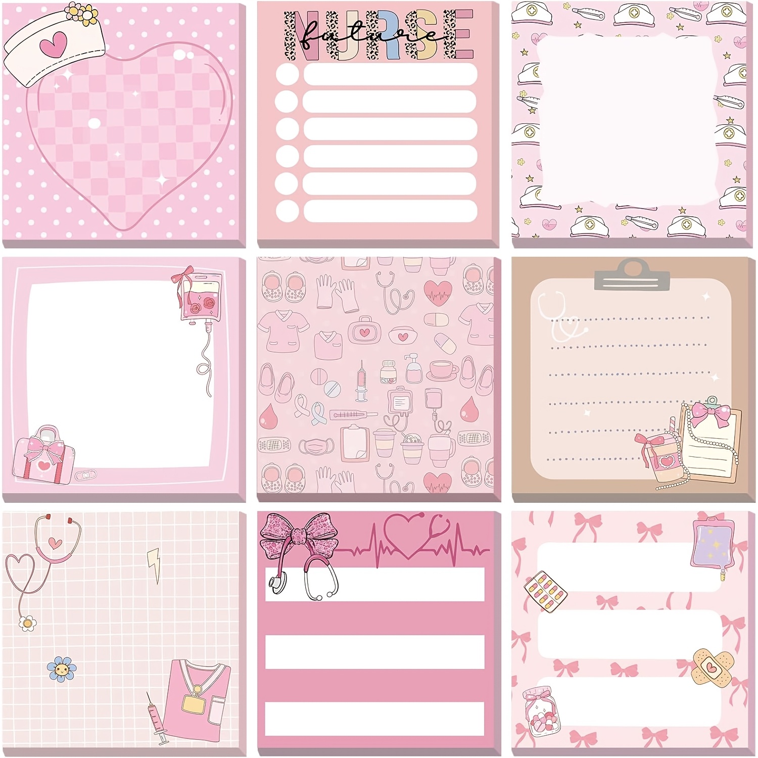 TEMU 9pcs Nurse Sticky Notes Cute Self Stick Notepads Easy To Post Desk Supplies Office Decor For Nurse Appreciation Week Doctor Cna Grad Additions
