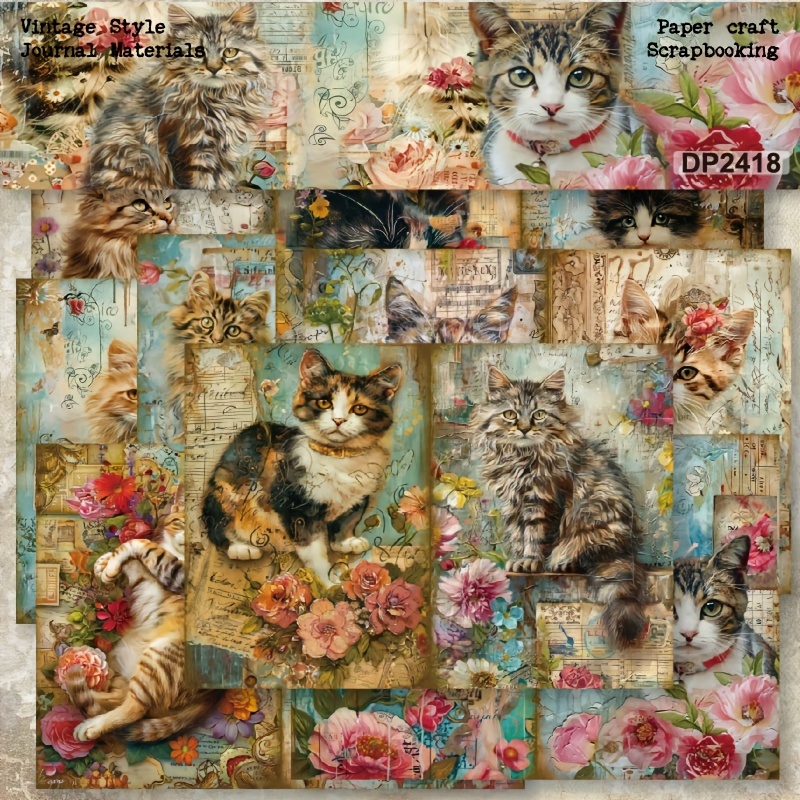 

Vintage Style Kitty And Flower Art Prints: 8 Greeting Cards For Art Lovers And Cat Enthusiasts