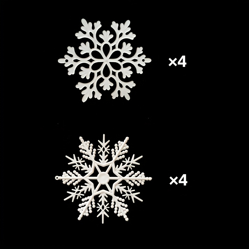 TEMU [2d Flat] 8pcs Large White Snowflake Ornaments - 10cm Plastic Glitter Snowflakes, Suitable For Indoor And Outdoor Holiday Decorations, Holiday