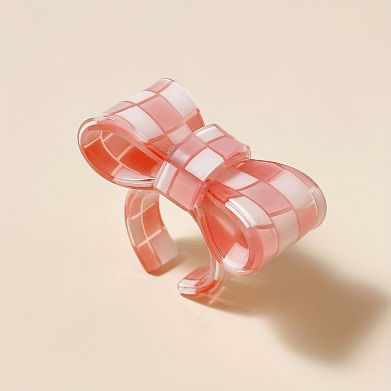 Resin Bowknot Rings Checkered Block Statement Rings for Women