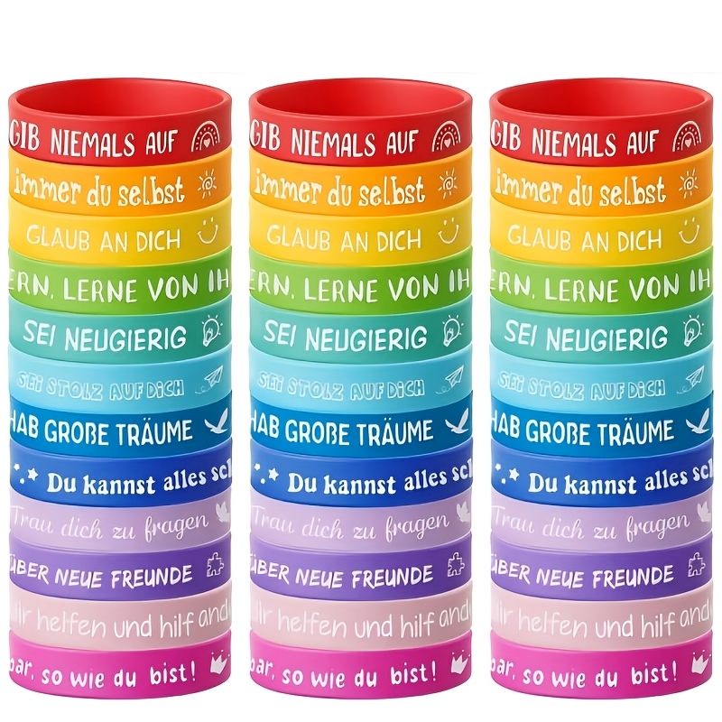 Image of Gift For Her/him 50pcs German Inspirational Wristbands, Styles, Unisex, Suitable For Home, Company, Graduation Party Bracelet Gifts&halloween,school