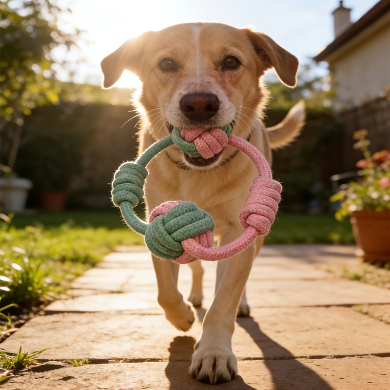 Image of A Toy For Medium To Large Dogs Featuring A Four-headed , Made Of Soft Material For Chewing. It In A Pink And Green Color Scheme, Clean Teeth, Alleviates Boredom, And Is A Sturdy Interactive Game Toy