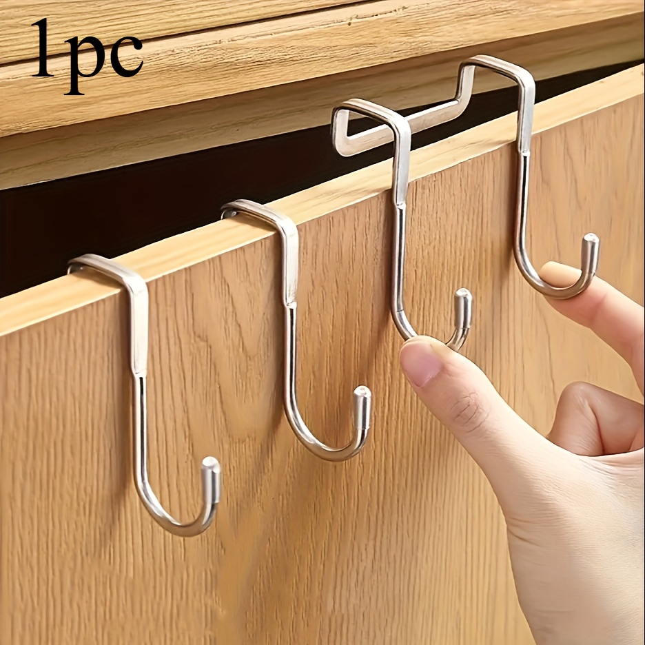 TEMU Stainless Steel S-hook — Wall-mounted Without Drilling, Suitable For Kitchens, Bathrooms, And Cabinet Doors. A Casual-style For Hanging Clothes,