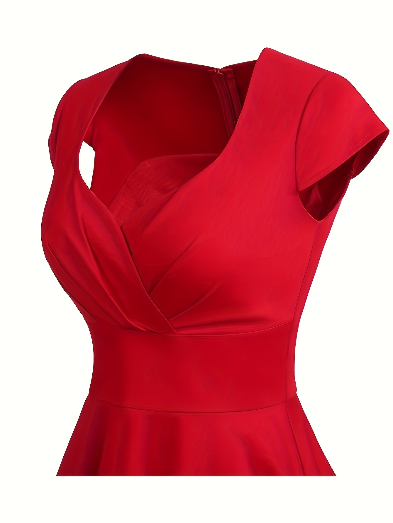 strapless open back dress CHIC V-NECK MIDI DRESS WITH DRAMATIC PUFF SLEEVES (RED) – Dress Code Chic  Official main image 1