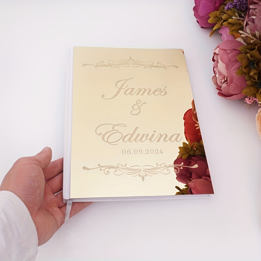 TEMU Couverture Carré Angle Rainure Livre de Messages X034, 'Or de Mariage en Acrylique Personnalisable pour , 25*18 Cm (10In*7In) avec Pages