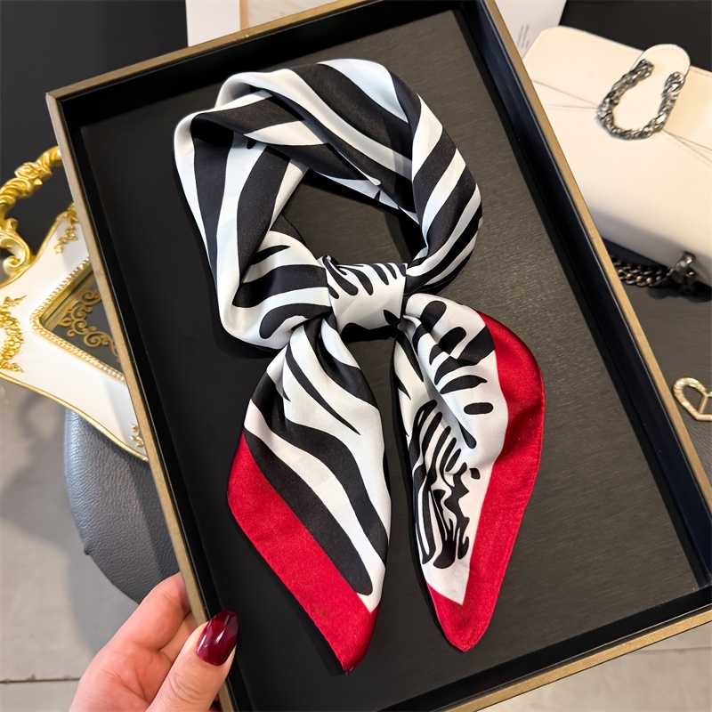 1 Elegant Zebra Scarf For Women - 70cm Headscarf, Polyester Material, Versatile Head Wrap, Neck Accessory, Perfect For Casual Occasions