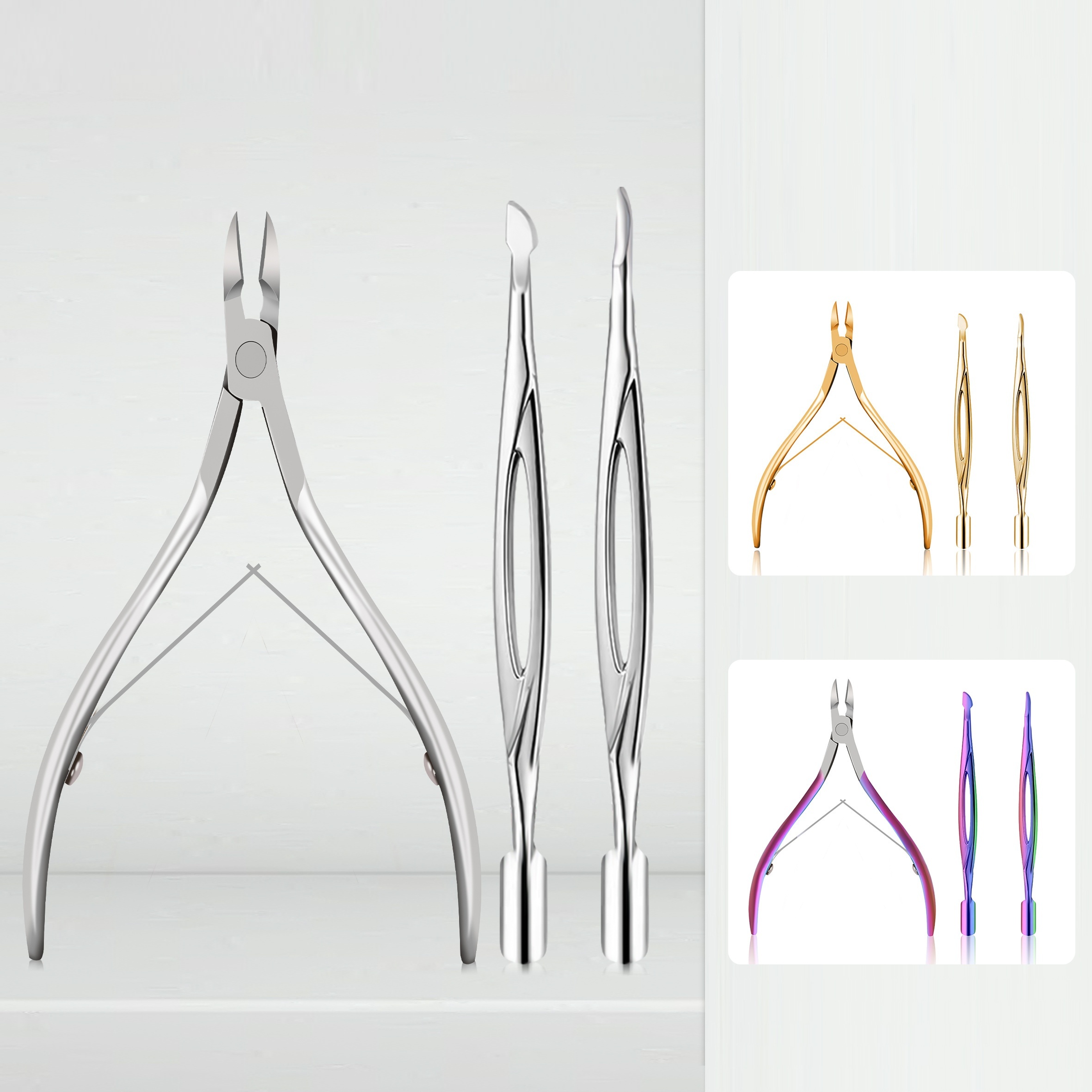 

3pcs Stainless Steel Nail Cutter Clipper Cuticle Nipper Set, With Dead Skin Pusher, Nail Remover Tools