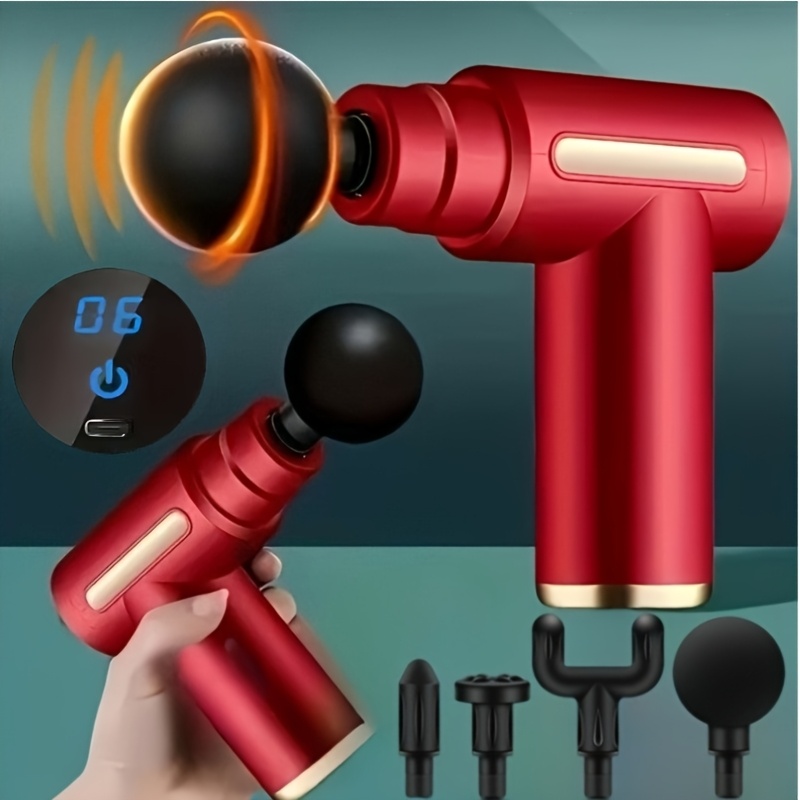 6pcs Set Includes (Four Replaceable Heads, Manual, Charging Cable), 6 Levels of Intensity Adjustable, Daily, Portable Massage Gun, Rechargeable Lithium Battery, 4 Replaceable Heads, USB Charging, Fascia Massager, (Mother'S Day, Father'S Day