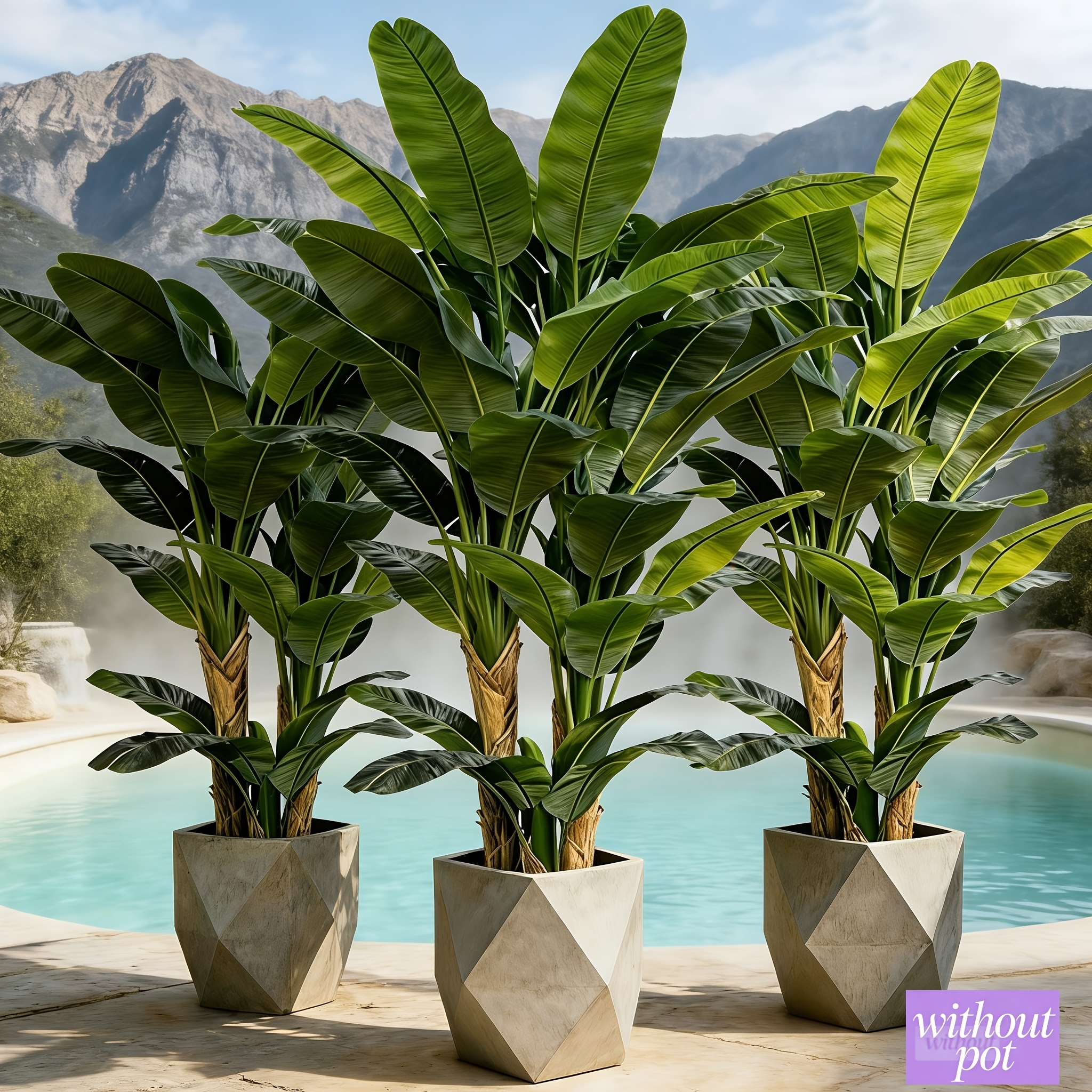 3pcs Set - Large Artificial Palm Trees - Outdoor Faux Greenery - Banana Tree | Broad, Lush Leaves and Branches, Maintenance-Free, Suitable for Indoor/Outdoor Decoration, Decor for Scenes Like Gardens, Courtyards, Living Rooms, Bedrooms